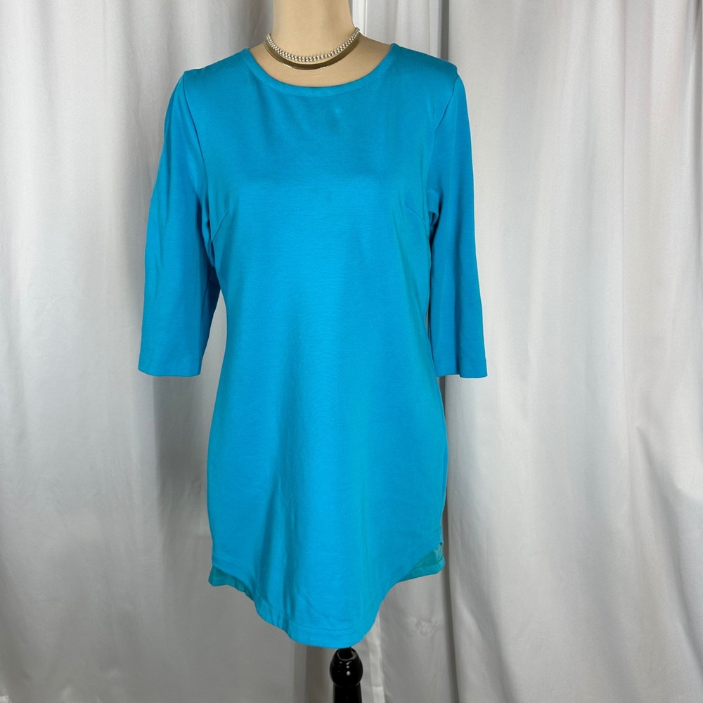Trina Turk Size 6 Turquoise Shift‎ Dress 3/4 Sleeve Back Zip Minimalist READ
